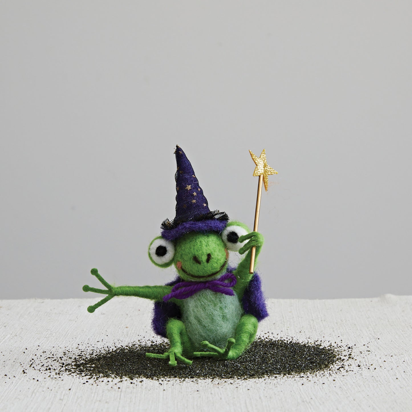 Wool Felt Wizard Frog 3"L x 2.75"W x 5.75"H