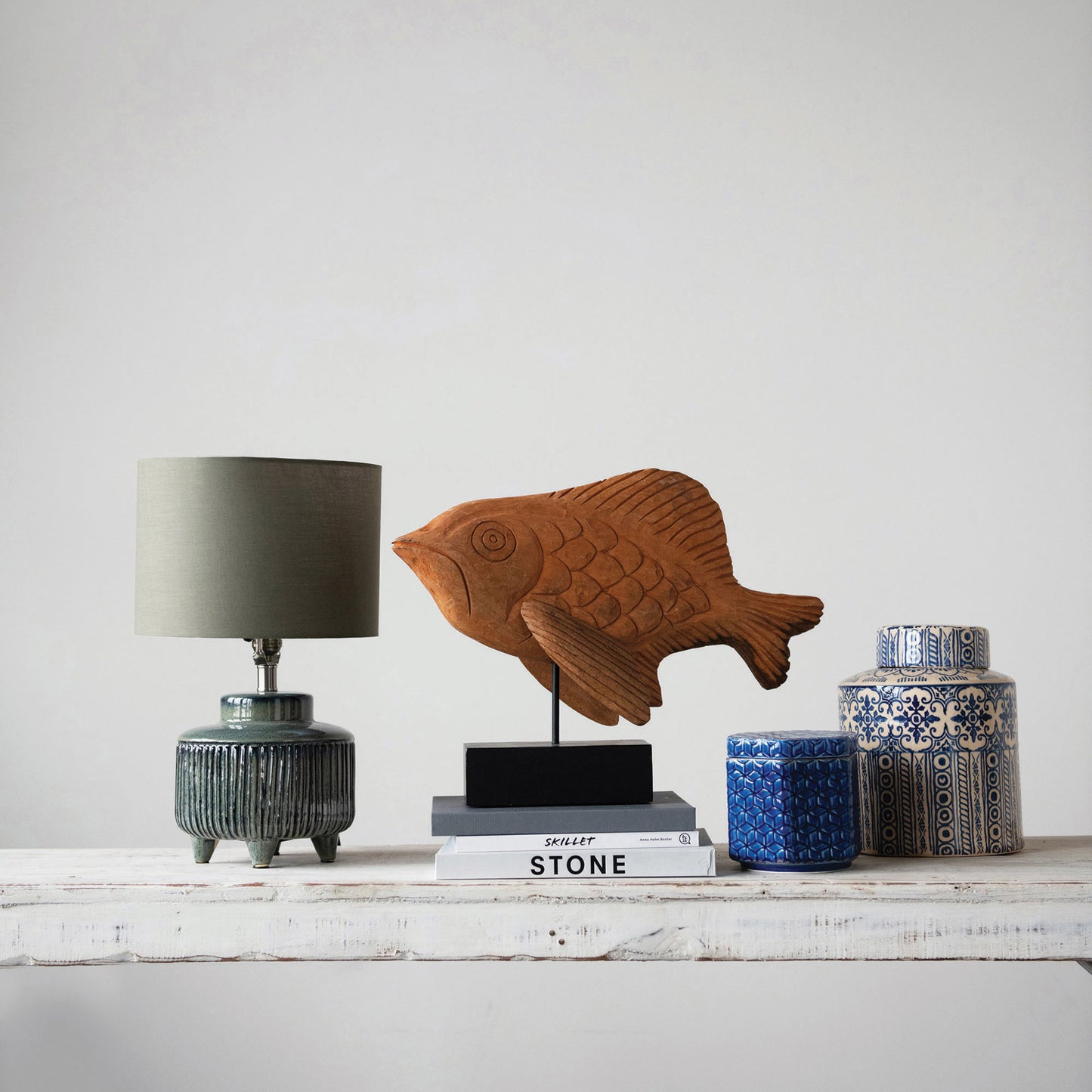 Footed Lamp with Linen Shade