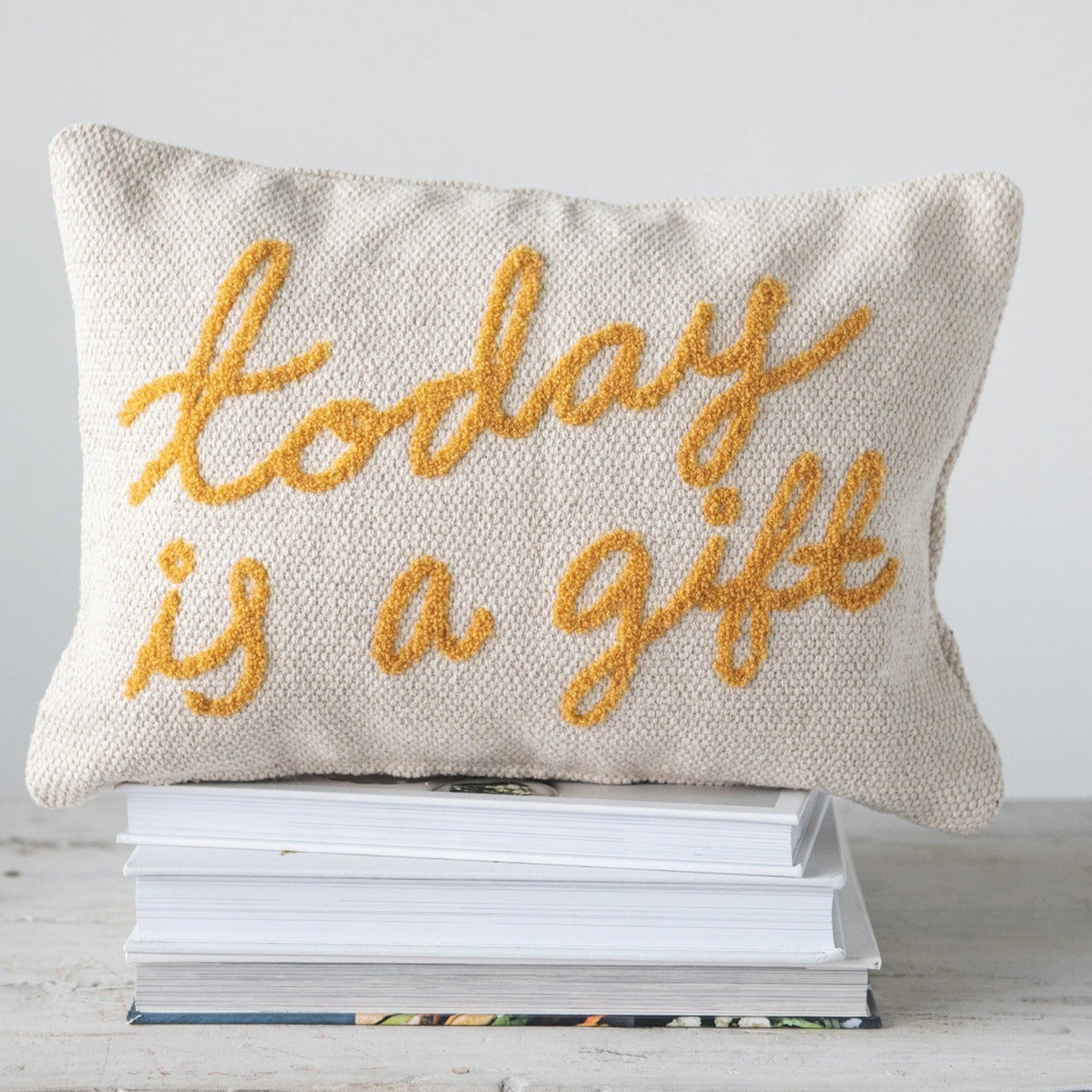 "Today is a Gift" Cotton Lumbar Pillow