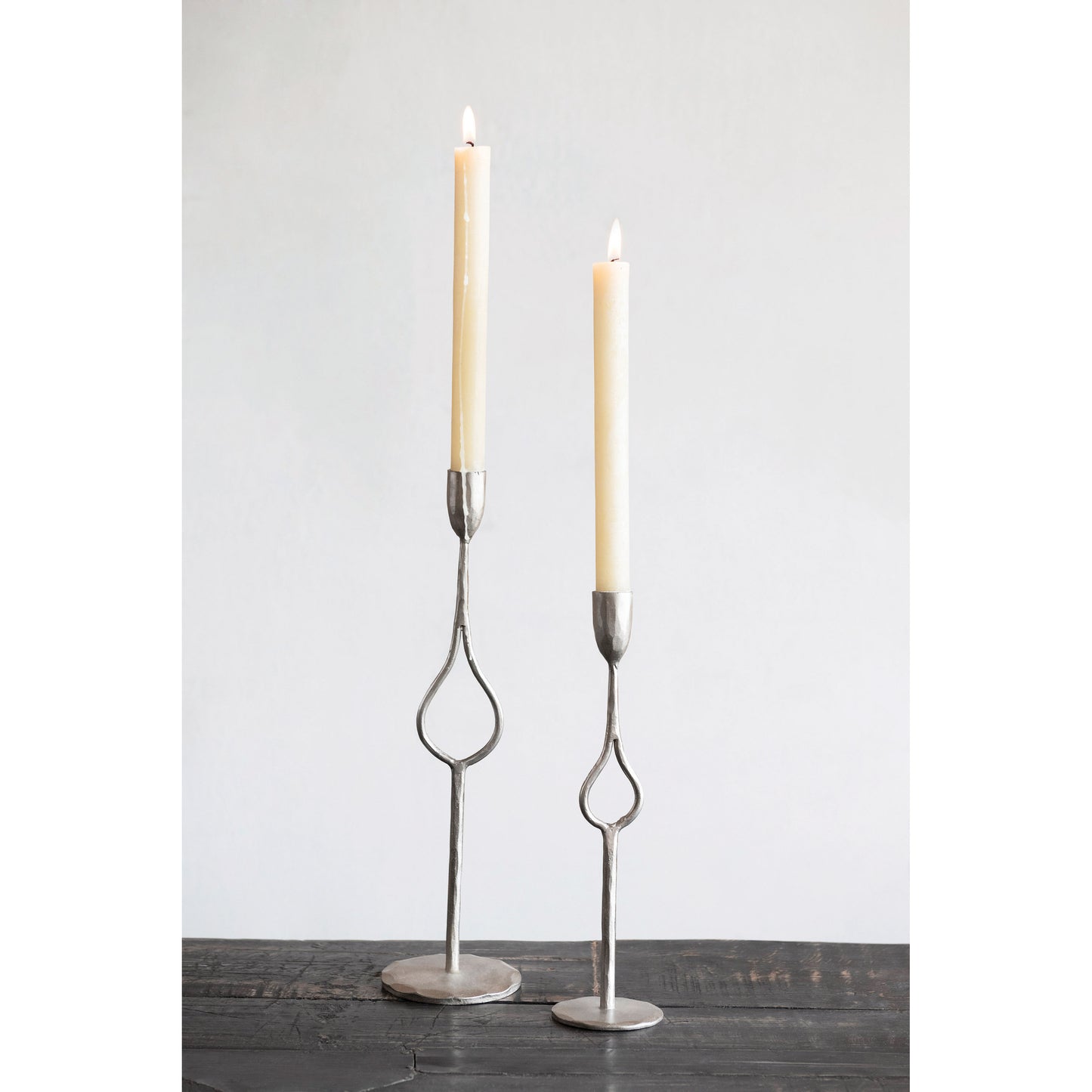 Iron Taper Holders, Antique Silver Finish