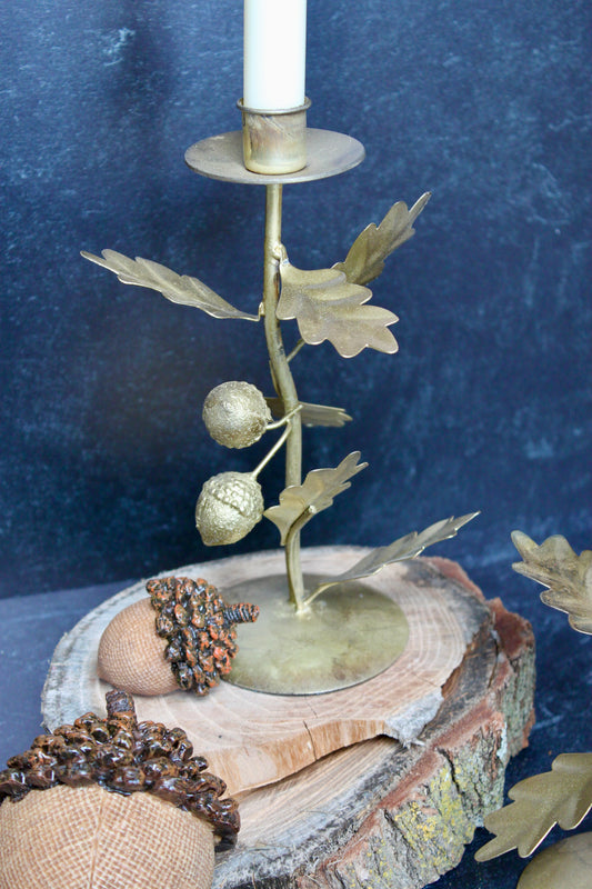 Handmade Metal Oak Leaves & Acorns Taper Holder
