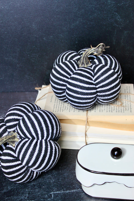 Black and White Striped Fabric Pumpkin