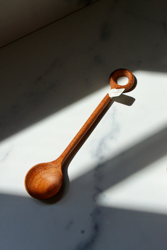 Carved Doussie Wood Spoon w/ Rounded Handle