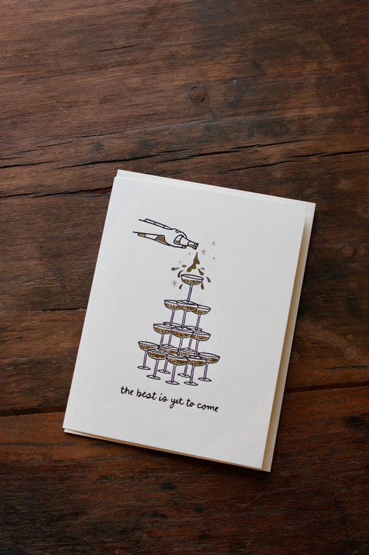 Champagne Tower, Letterpress and Foil Wedding Greeting Card