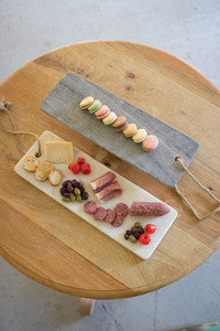 White Marble Long Cutting Board with Handle