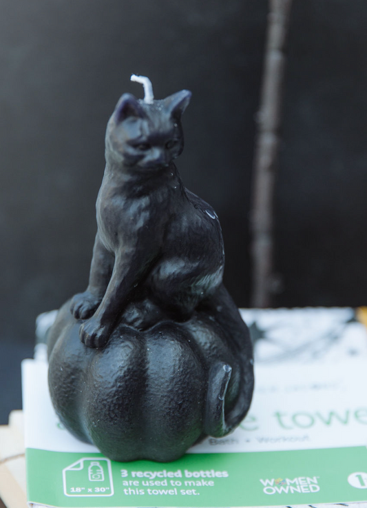Unscented Cat on Pumpkin Shaped Candle - Black