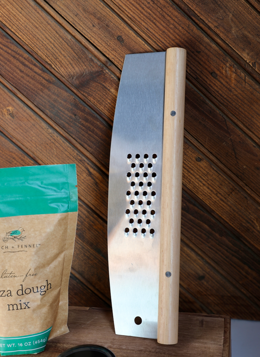 Stainless Steel & Rubberwood Pizza Cutter w/ Grater