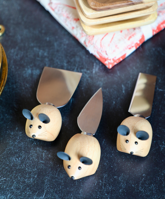 Stainless Steel Cheese Knives w/ Mouse Shaped Handles
