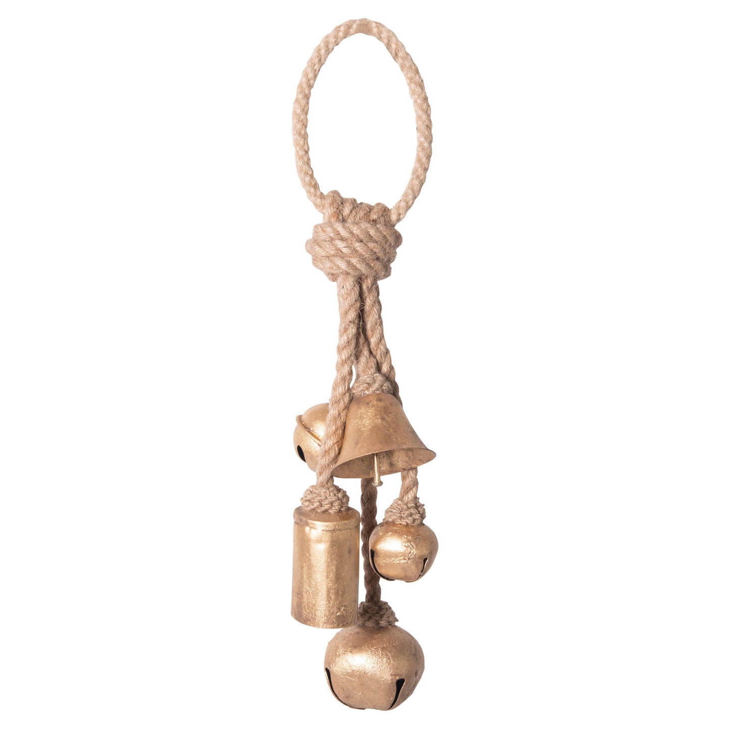 13"H Metal balls on Jute Hanger, Gold Finish
