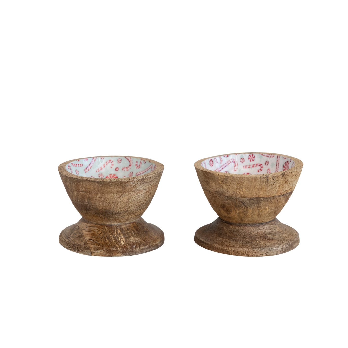 3" Round Enameled Mango Wood Footed Bowl, 2 Colors