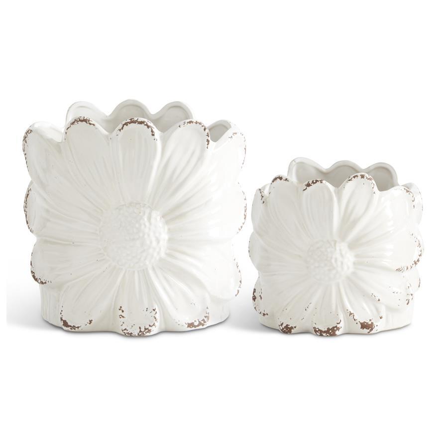 White Ceramic Sunflower Pot - 2 Sizes