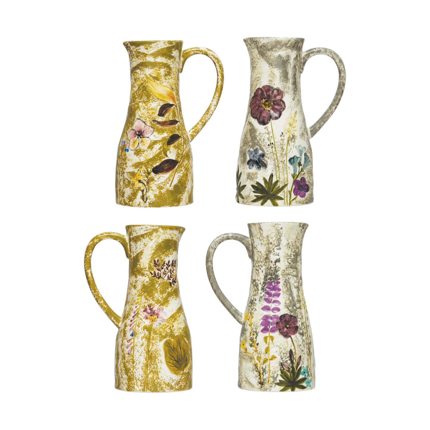 Hand Painted Stoneware Floral Pitcher (36 oz)