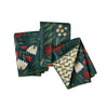 Set of three green Utopian Garden mighty mini towels with floral pattern in red and white, garden green trim.