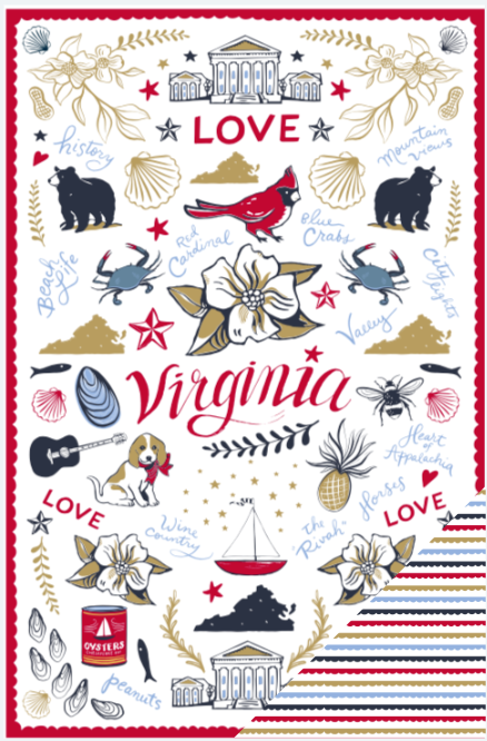 Double Sided Virginia Love Tea Towel