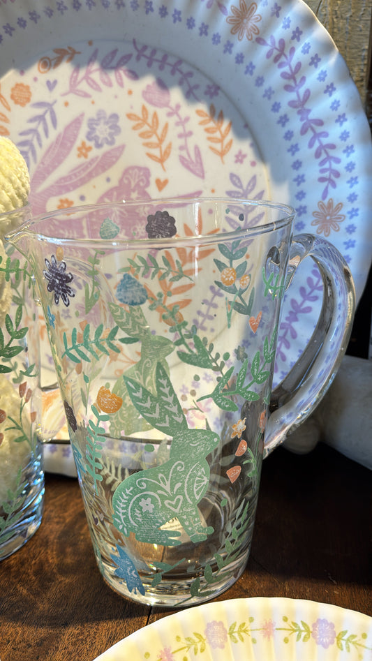Spring Fables Glass Pitcher 9"