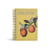 Spiral-bound hardcover recipes journal by Papier with hanging fruit illustrations.