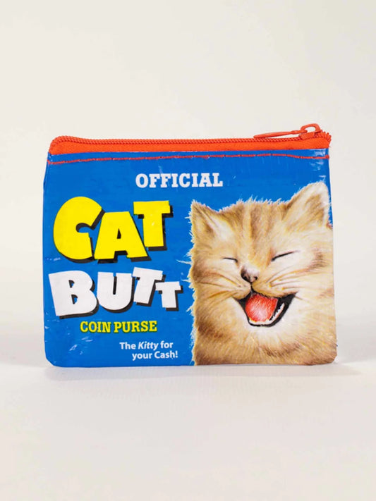 Coin pouch from Blue Q with "Cat Butt" text and a smiling kitty graphic.