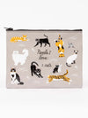 Zipper pouch by Blue Q, with cat illustrations and text reading "People I love: 1. cats".
