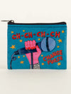 Coin pouch from Blue Q with "Change Purse" text and a graphic of a hand holding a microphone, on a blue background.