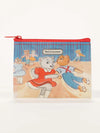 Coin pouch by Blue Q with cartoon dancing cats and a red zipper.
