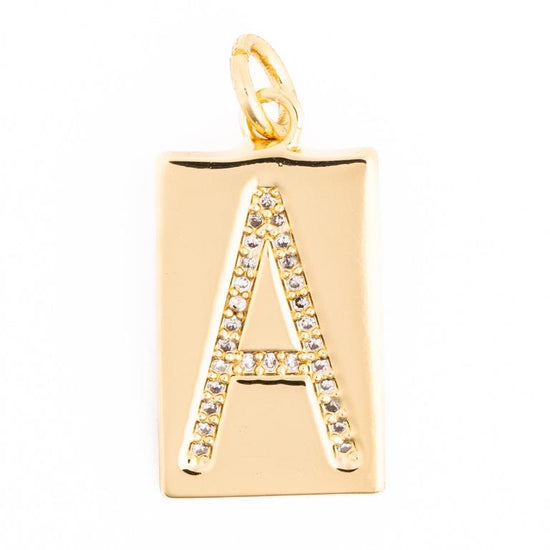 Gold letter "A" charm with cubic zirconia details.