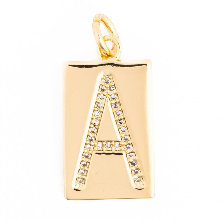 Gold letter "A" charm with cubic zirconia details.