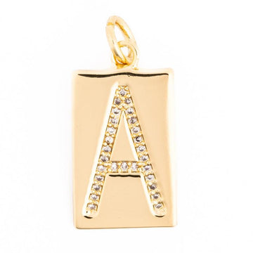 Gold letter "A" charm with cubic zirconia details.