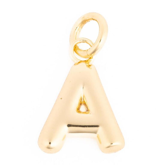 Gold letter "A" charm for jewelry by Cami, featuring a small circular loop.