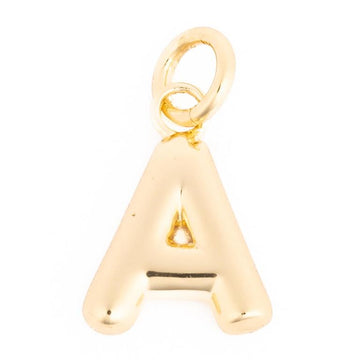 Gold letter "A" charm for jewelry by Cami, featuring a small circular loop.