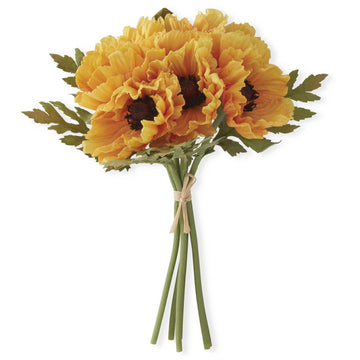 Yellow poppy bundle by Nearly Natural, featuring green stems tied with a light brown string.