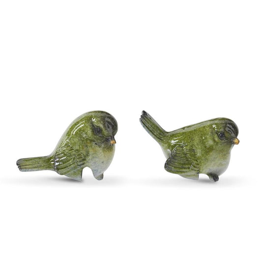 Green ceramic bird pot hangers from Creative Co-op, detailed with gloss finish and hand-painted details.