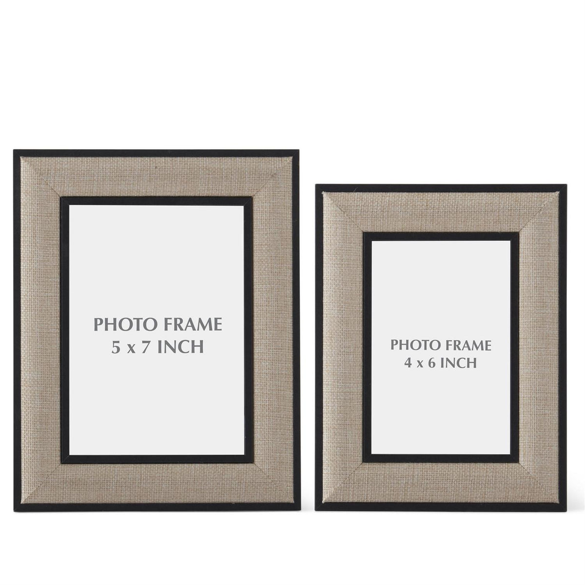 Photo frames with linen border and black trim by Mikasa, showing a textured weave design.