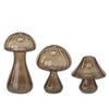 Brown glass mushroom bud vases by House Doctor, in varying sizes with subtle ribbed texture.