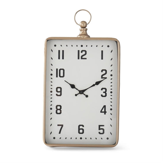 Antique gold clock with white face and black numerals.