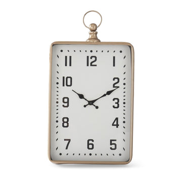 Antique gold clock with white face and black numerals.