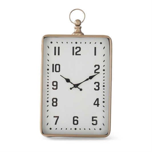 Antique gold clock with white face and black numerals.