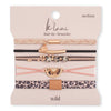 Assorted hair tie bracelets by K'Lani, featuring tan and black bands with beaded, braided, and animal print accents.