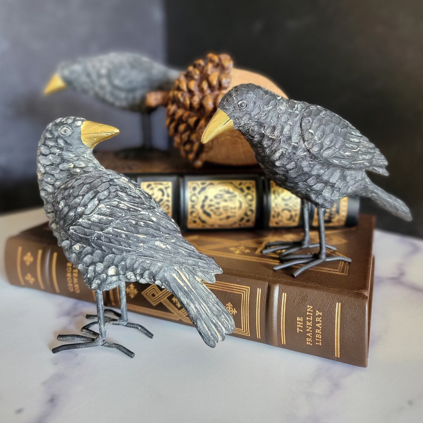 Assorted Black Resin Crows with Gold Accents