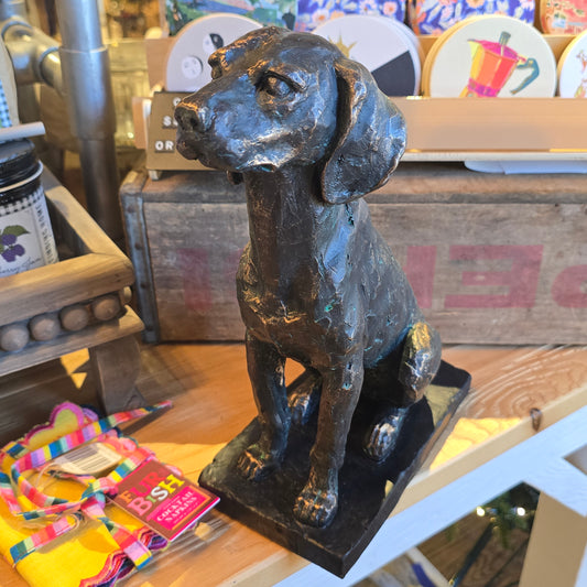 Resin Patina Sitting Dog on Black Base