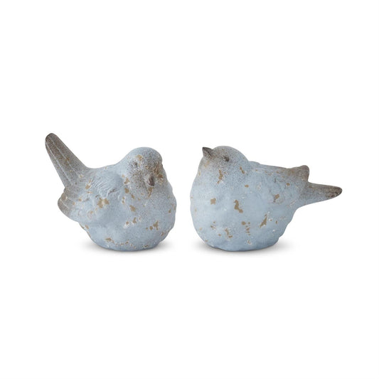 Blue terracotta birds by Creative Co-op, showing a textured, weathered finish.