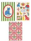 Set of three notebooks by Hester & Cook, with illustrated colorful designs and patterns.
