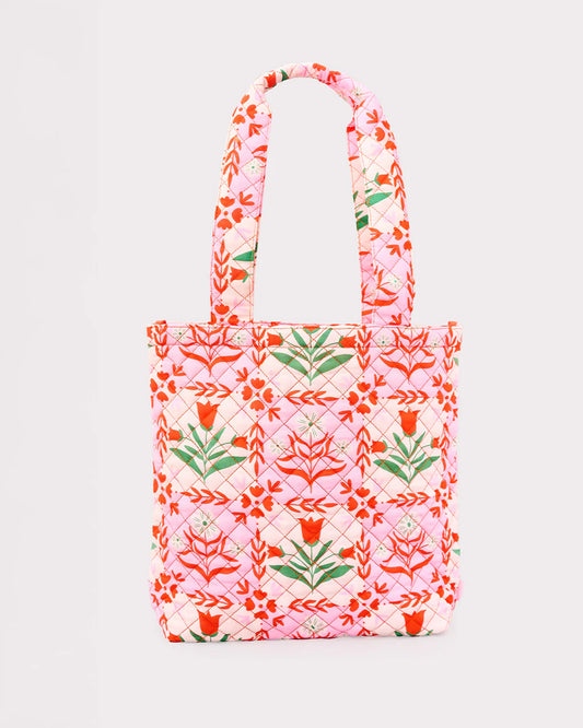 Pink Tile Floral Quilted Tote