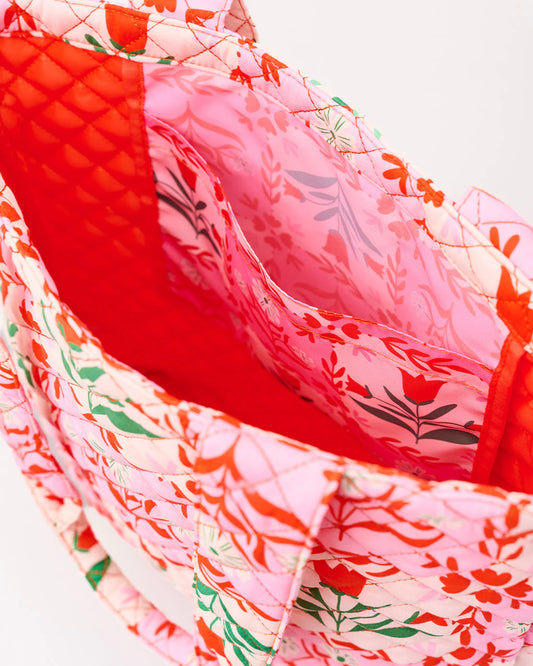 Pink Tile Floral Quilted Tote