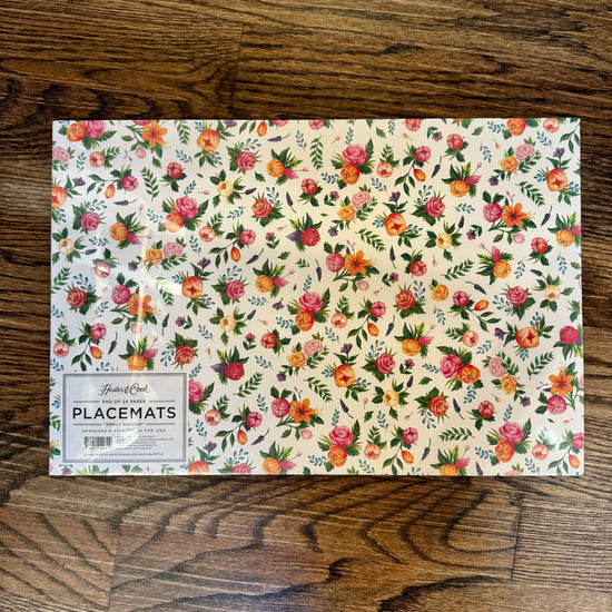 Floral paper placemat by Hester & Cook, featuring a charming "Sweet Garden" pattern.