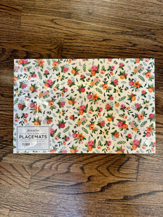Floral paper placemat by Hester & Cook, featuring a charming "Sweet Garden" pattern.