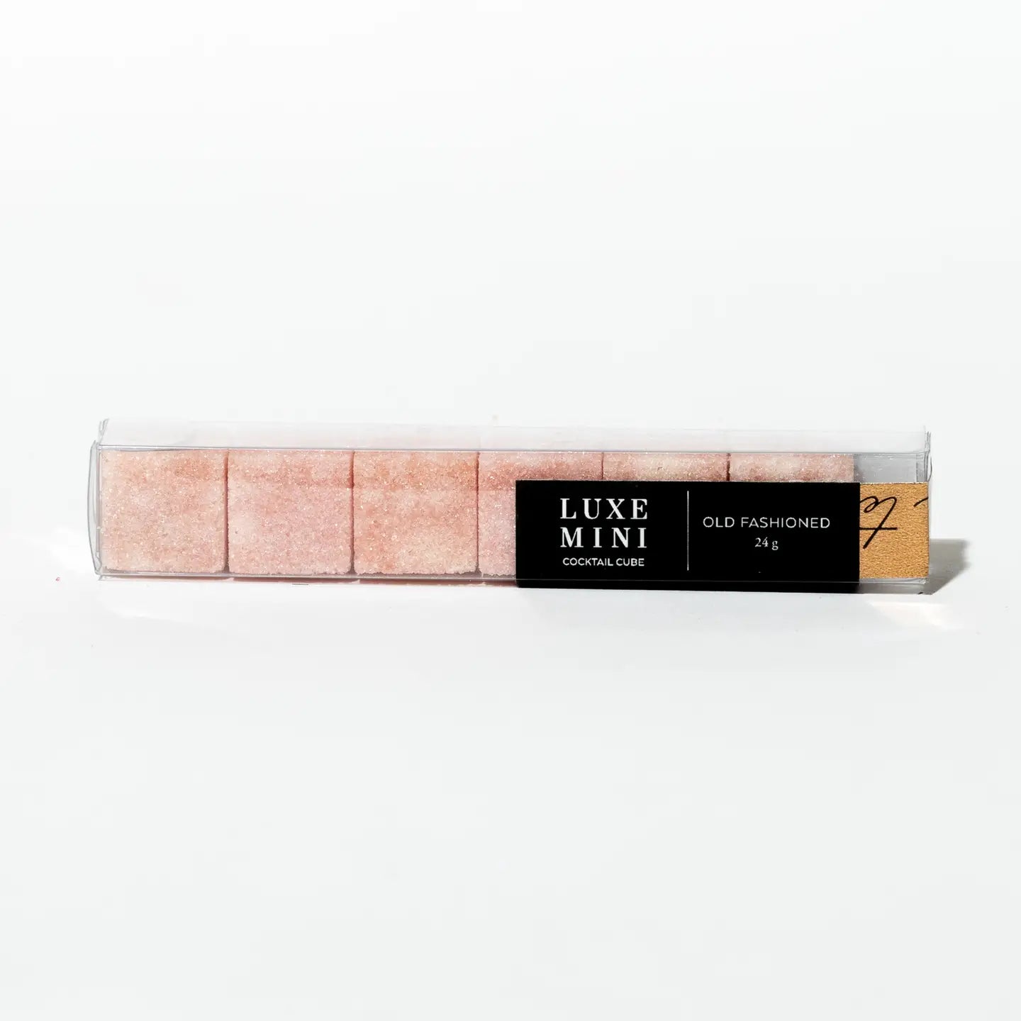 "Old Fashioned" mini cocktail cubes by LUXE, in a rectangular clear box with black label.