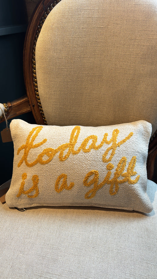 "Today is a Gift" Cotton Lumbar Pillow