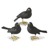 Three glittered black ravens home decor by Foreside Home and Garden, with metallic gold beaks and feet.