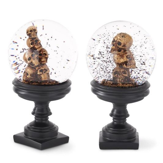 Set of 2 8.5 Inch Halloween Skull Snow Globes