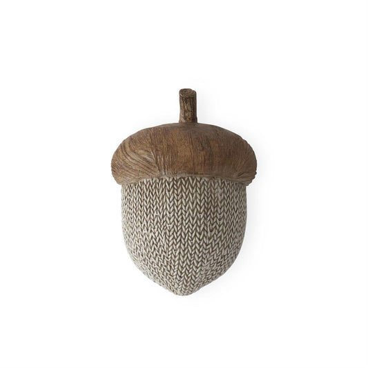 Decorative acorn with knitted pattern on a white background